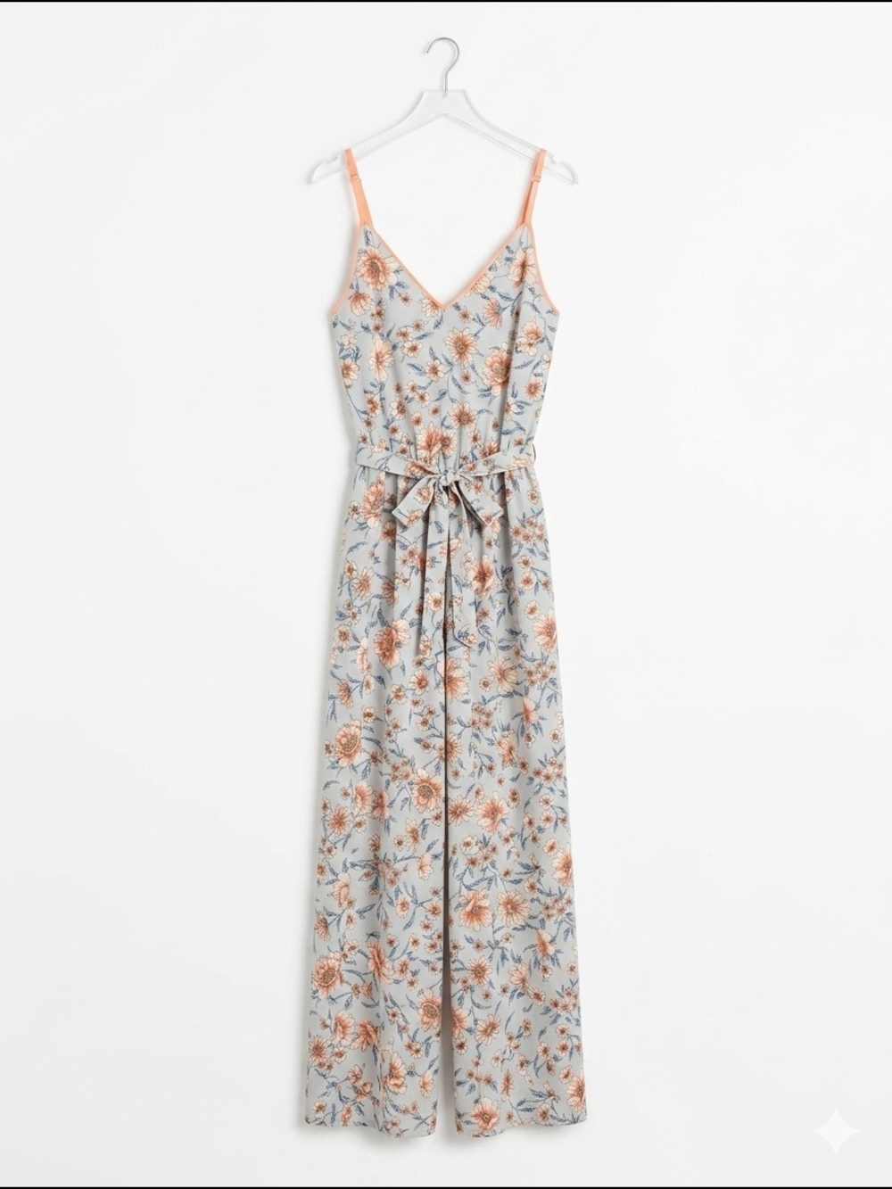Leith Floral V-Neck Jumper in Light Blue and Peach